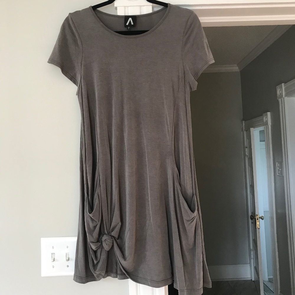 Gray Slub Tee Dress w/ Pockets